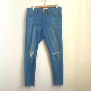 Madewell 9” High Rise Skinny raw hem denim jeans sz 32 Tall